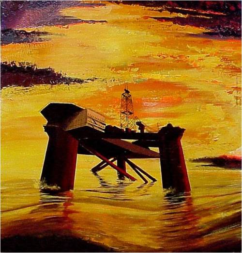 RIg at sunset painting